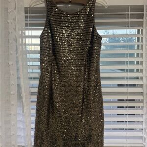 Betsy & Adam Gold Mini Dress with Sequin Detailing